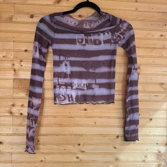 Urban Outfitters Mesh Crop Top Purple Brown Lettuce XS Whimsigoth Fairy Y2K - Picture 2 of 7